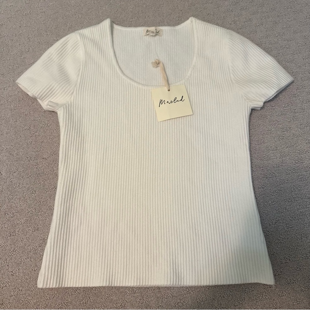 Marled Cream Ribbed Short Sleeve Top NWT
